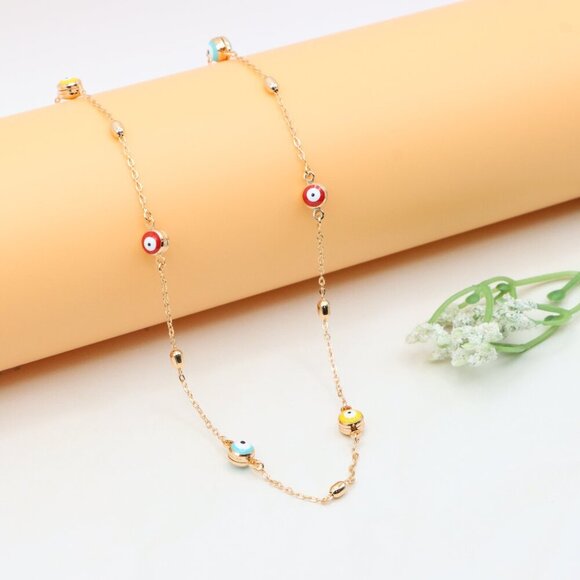 Rose Gold Plated Evil Eye Necklace with Multicolor Beads, XPNL0311 - Picture 6 of 12